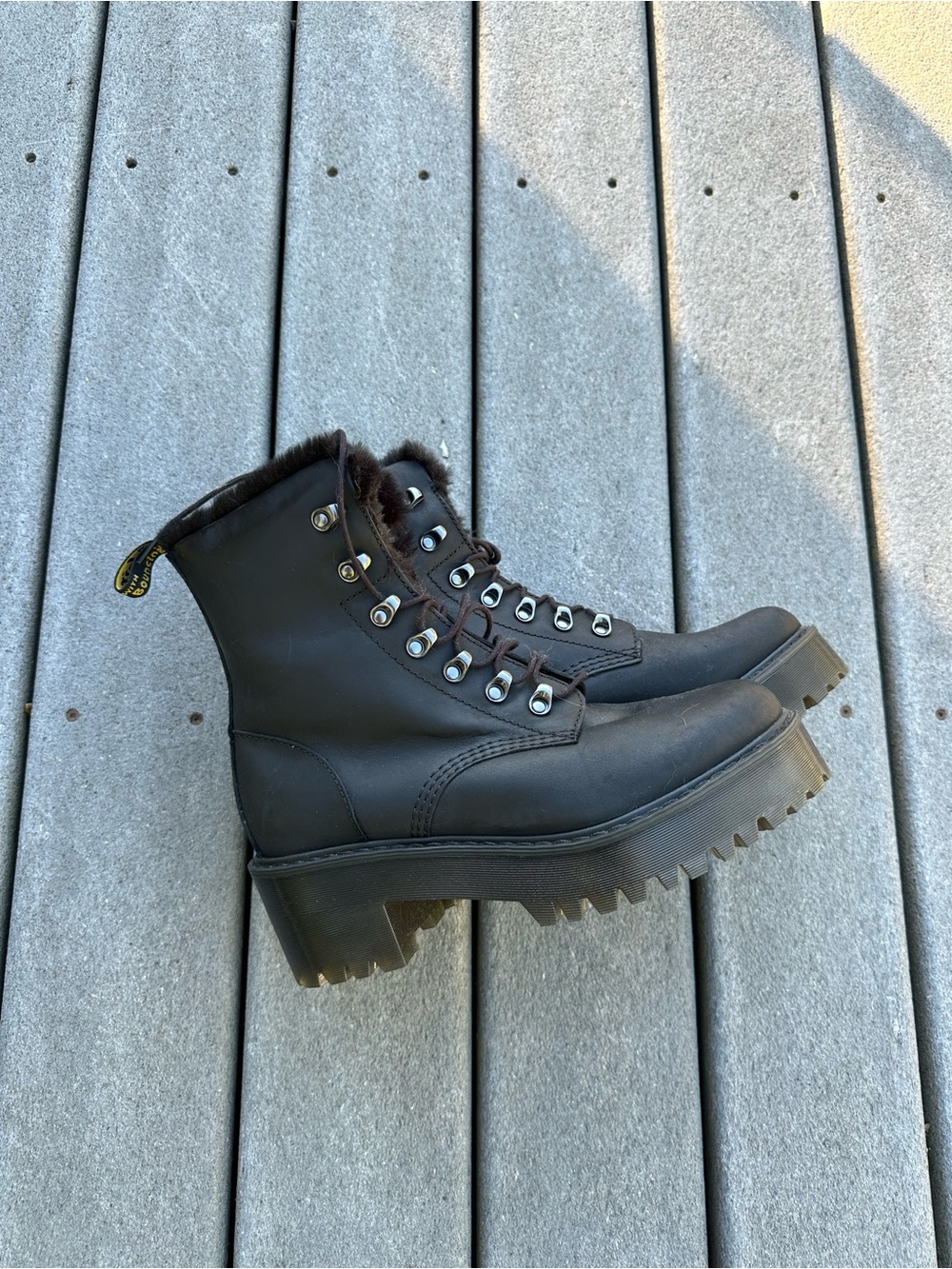 Dr. Martens Black Dr Martens Leona Faux Fur Lined Women's Size 10 platforms